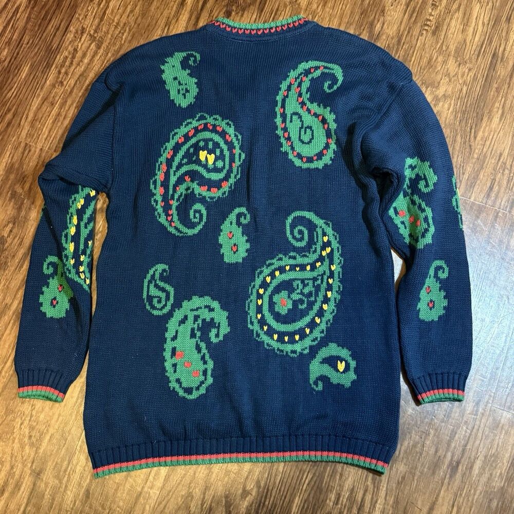 Lizwear Vintage Women’s Sweater Medium Blue Paisley Print - Picture 5 of 5